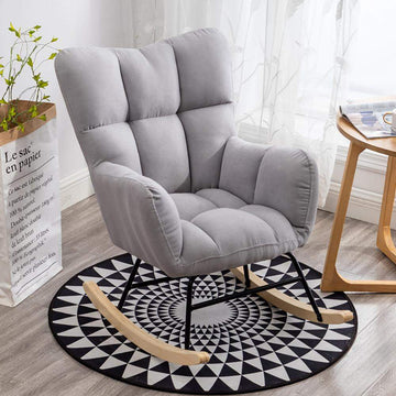 Modern Gray Accent Chair with Tufted Upholstered Cotton & Linen Rocking-Richsoul-Chairs & Recliners,Furniture,Living Room Furniture